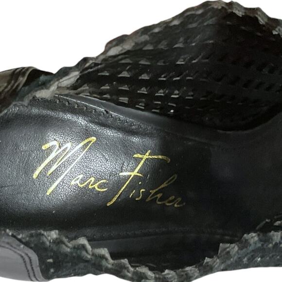 Marc Fisher Peddle Peep Toe Leather Suede Heels Laser Cut Bootie Black SZ 9.5 M - Picture 13 of 16